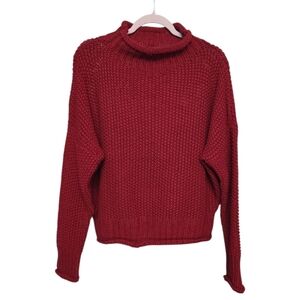 SHE + SKY Chunky Knit Cotton Blend Sweater Sz Large Maroon Wine 27" PTP